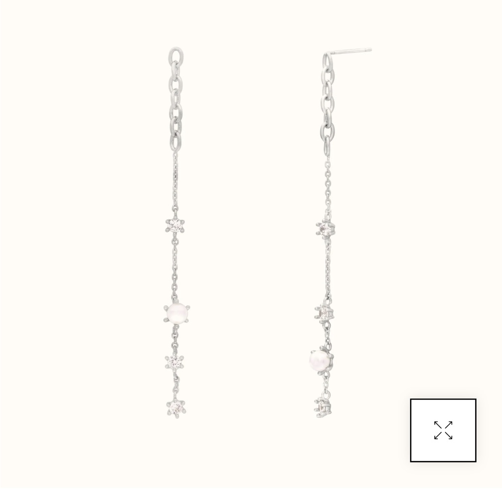 Nwt Alicia Bonnie “Zoe” Earrings, 14 Kt Platinum* Long Chain W/ Cz & Faux Pearl